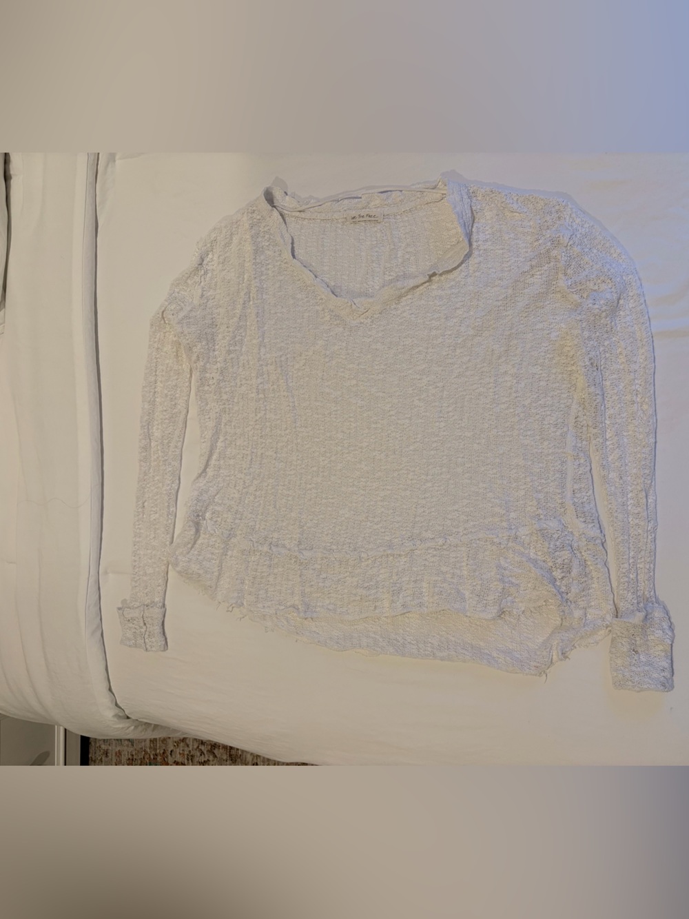 Free People We The Free Textured Knit Slouchy Long Sleeve Top White Small